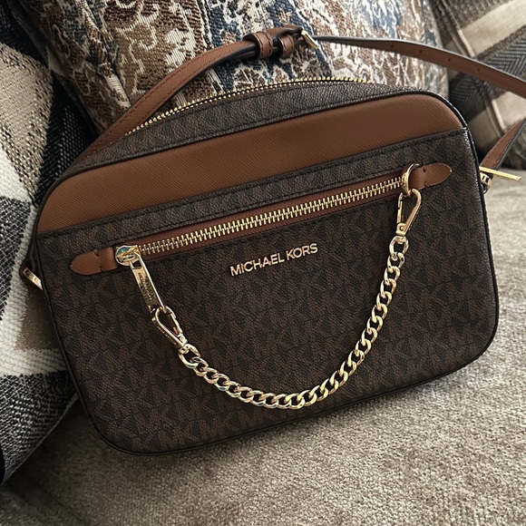 NWOT Michael Kors Jet Set Dark Brown and Tan Crossbody  Bag unisex - Picture 1 of 15